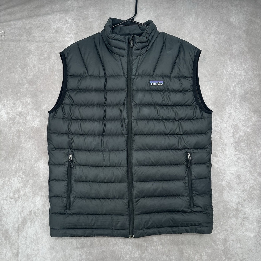 Patagonia Down Sweater Vest Mens Medium Black Full Zip Puffer